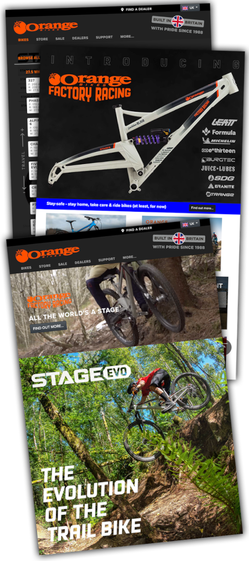 Orange bike web pages composition