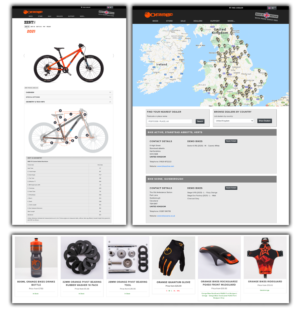 Orange bike website functionalities