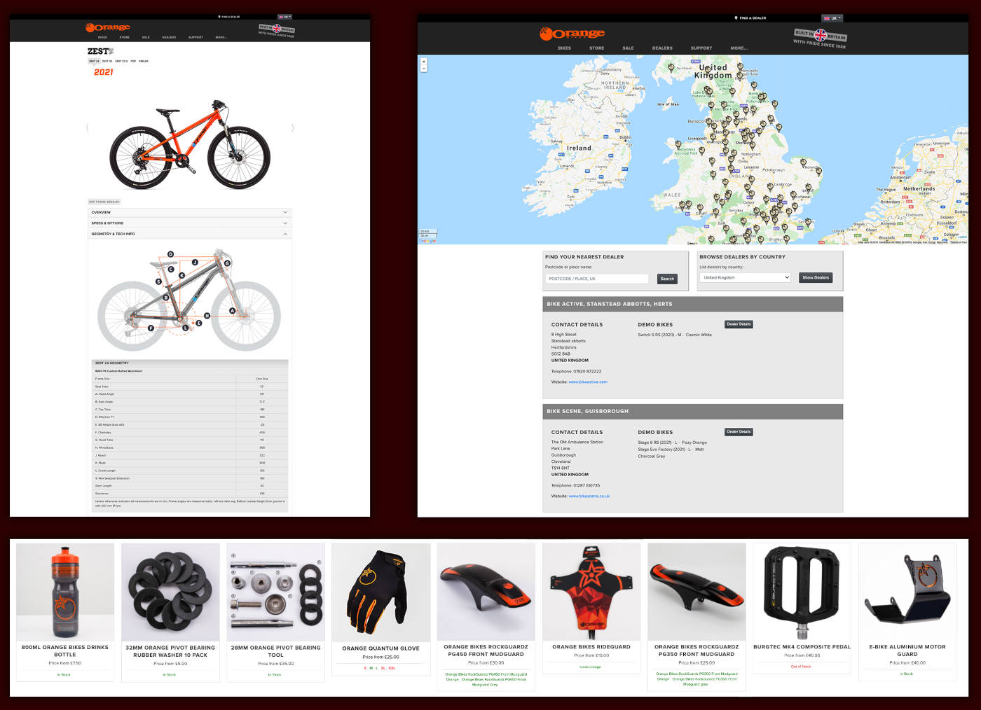 Orange bike website functionalities