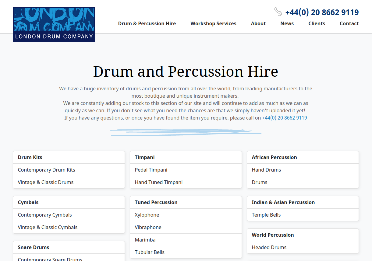 London Drum Company Hire page